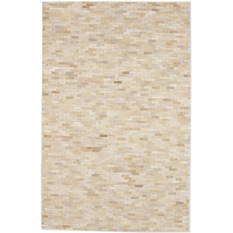 Tapis beige et moderne en cuir 4X6, Rectangle 5 pi x 8 pi