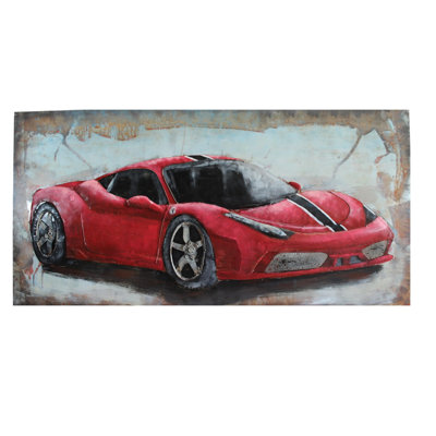 Art mural en métal rouge voiture de sport avec décorations 3D 79 po x 2 po x H 40 po