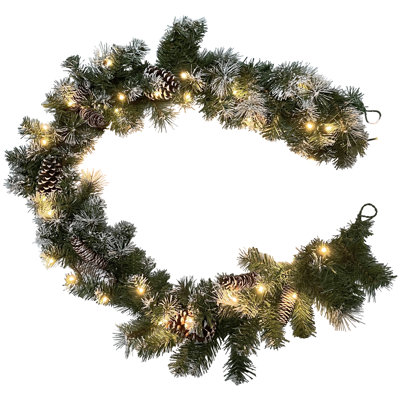 6'' X 9" Pre-Lit Decorated Frosted Pine And Pine Cone Artificial Christmas Garland