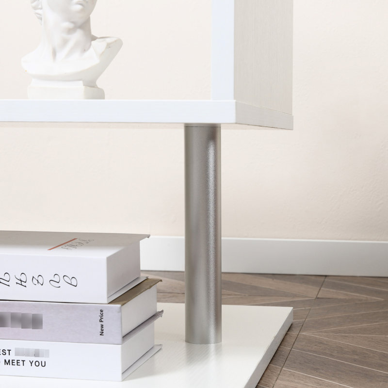 Table de bout chic de 20 po en forme de S blanche avec rangement, table d'appoint moderne élégante et polyvalente pour la maison