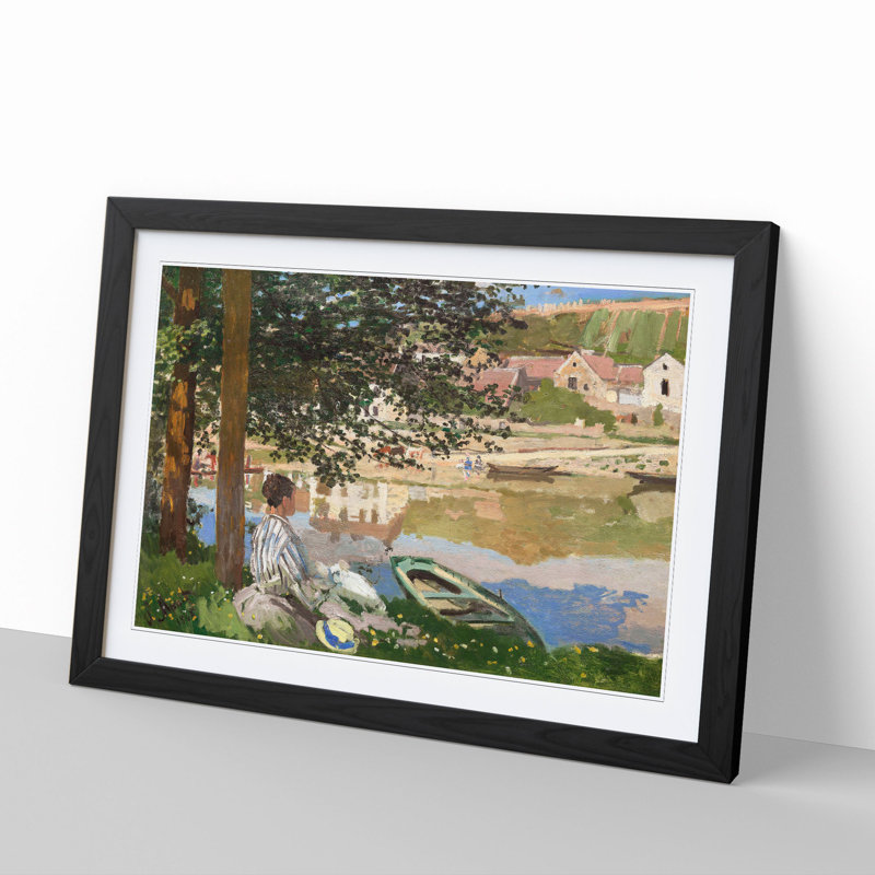 On the Bank of the Seine by Claude Monet - Framed Print, 48cm H x 65cm W x 2cm D, Black Framed