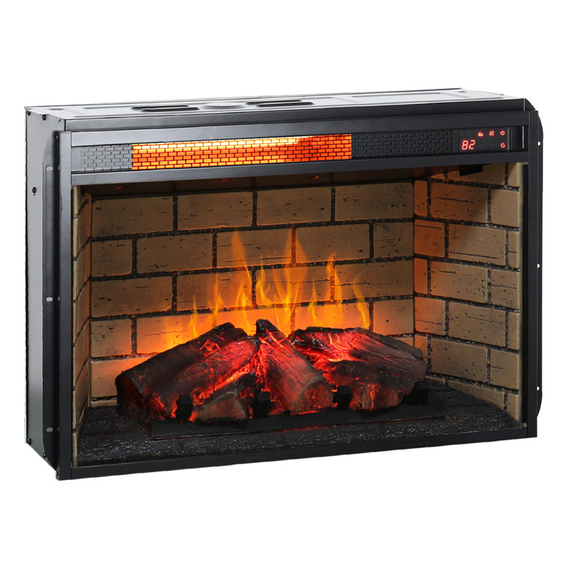 26" Infrared Quartz Fireplace - Woodlog Style With Brick, 1500W Heat Generation, Adjustable Flame Brightness, Heater Brick And Style, Power, 4 Brightness Settings, Protected Heating