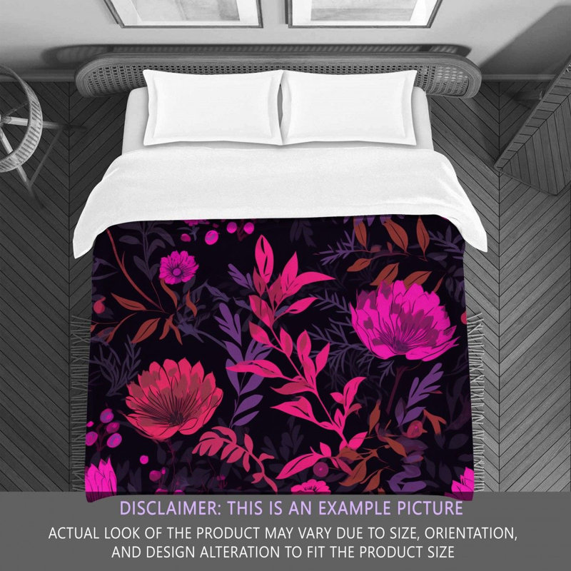 Machine Printed Comforter, King Comforter, Black/Pink Floral