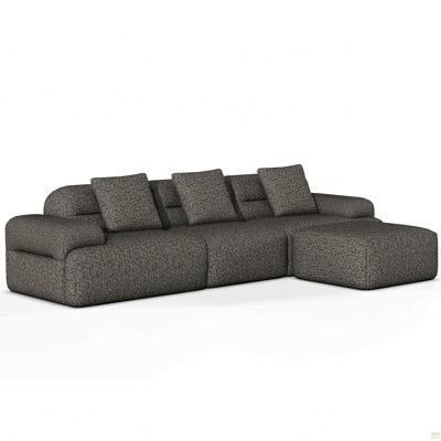 Canapé modulaire Modern Cloud, canapé en L compressé en forme de L avec repose-pieds, siège profond rembourré blanc crème, tissu en velours côtelé, sans assemblage requis pour le salon, gris