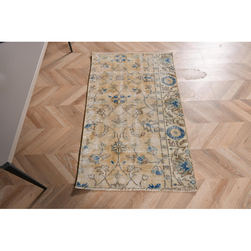 Vintage Turkish Runner Rug Small Wool Carpet Ideal for Living Room and Hallway Decor