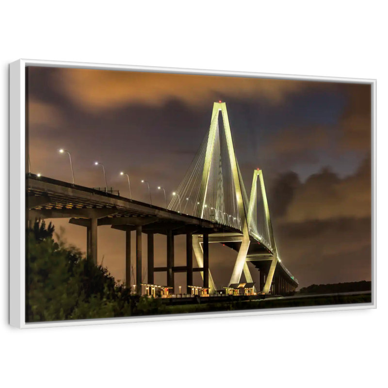 Le pont Ravenel à Charleston, Cadre flottant blanc, 13 po x 9 po