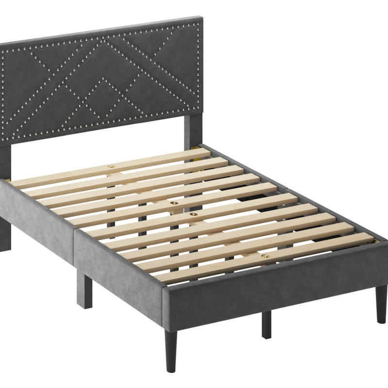 Structure de lit double - rangement pour le linge, sans sommier, gris carbone, sommeil silencieux avec tête de lit sous le lit, espace inclus