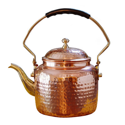 Copper Tea Kettle for Stove Top - Small Teapot for Stovetop with Copper Exterior, Nickel Lining, and Teak Handle - 8.45C/2.1Q Vintage-Style Water Kettle for Tea, Coffee, or Cooking