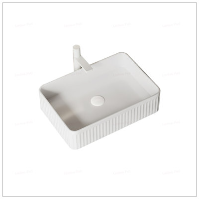 20 Inch Rectangular Striped Vessel Ceramic Basin, High-Quality Matte Finish for Elegant Bathroom Design