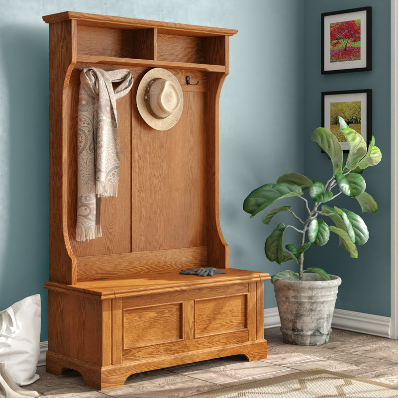 Tamson Hall Tree 40'' Wide with Bench, Warm Oak