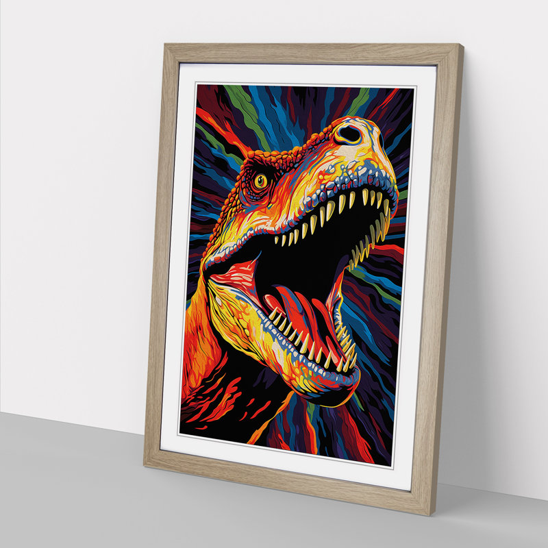 Tyrannosaurus Rex Op - Framed Print, 64cm H x 46cm W x 2cm D, Oak