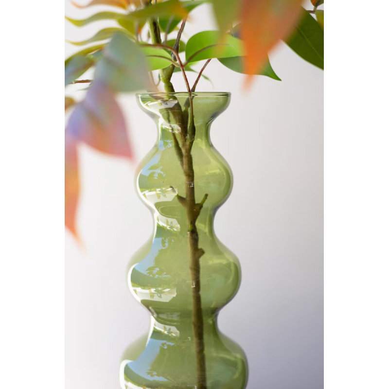 SMALL GLASS BUBBLE VASE - GREEN, 5.5" W x 5.5" D, Green