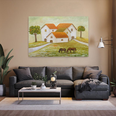Peaceful Village Horses by Angeles M. Pomata - Wrapped Canvas Print