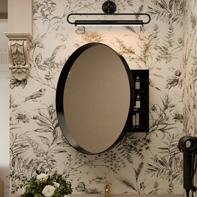 23.6 Inch Surface Mount Round Metal Framed Medicine Cabinet With Mirror And Adjustable Shelves Wall Mirror With Storage For Bathroom