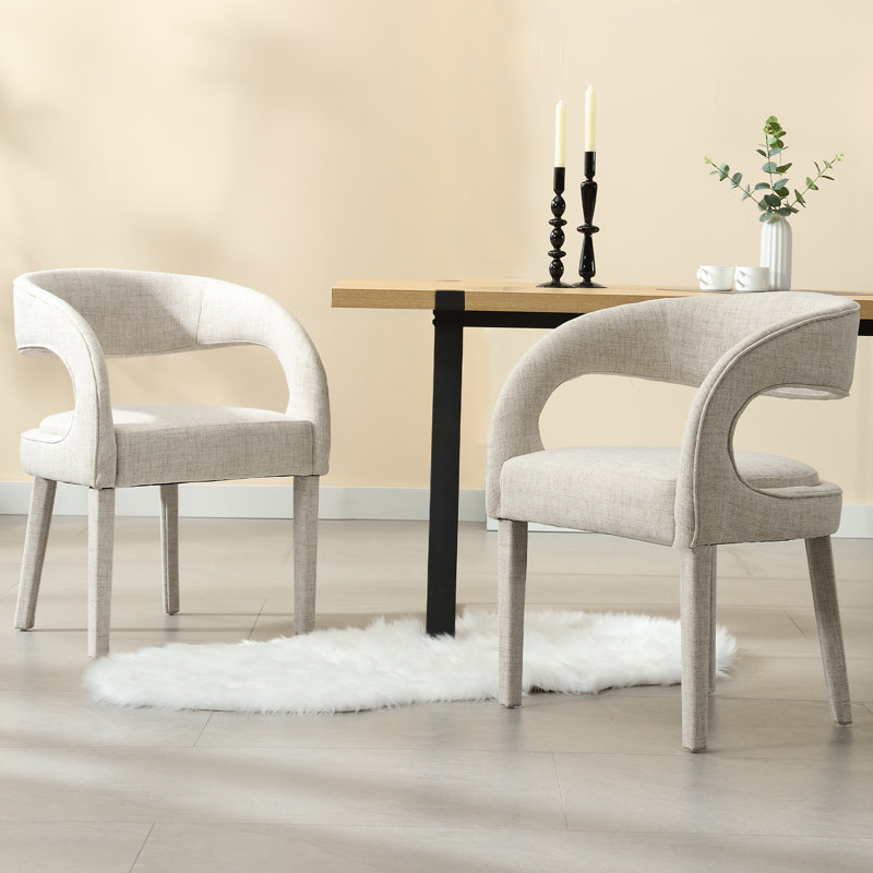 Chaises de salle à manger rembourrées modernes avec accoudoirs pour la cuisine / salle à manger / salon, Beige, 2