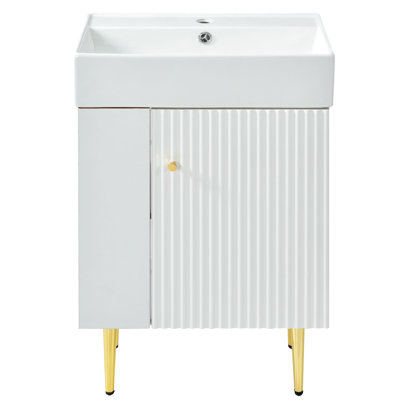 21.6" Bathroom Vanity - Ceramic Sink, Scrutiny, Abundant Storage Capacity, Demonstration White Featuring Sink And Left Side Storage, Made, Door For A Smooth Bathroom, Ample Modern