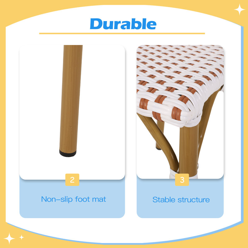 Chaises de bistro françaises durables en aluminium durable et stable, ensemble de 2