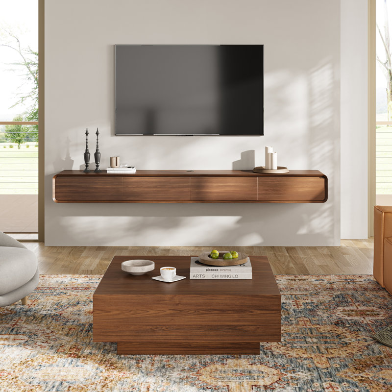 Crédence de rangement flottante l 94,48 po, Brun