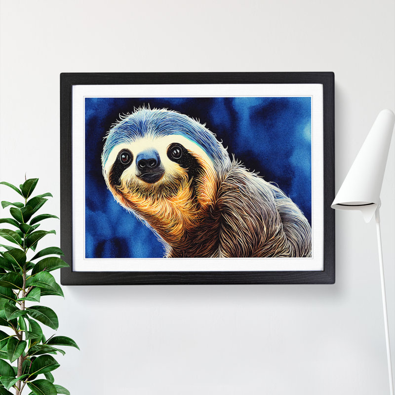 Watercolour Sloth Vol.1 - Single Picture Frame Print, Black, 46cm H x 64cm W