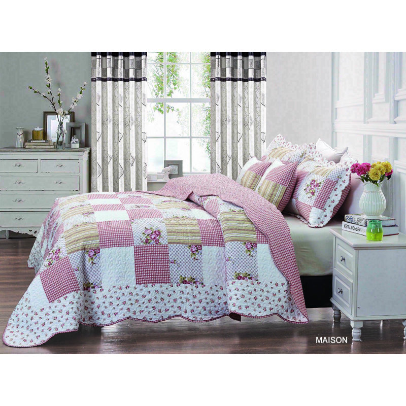 Prasad Polyester No Pattern Bedspread with Pillow Shams Included, 255 x 275 cm