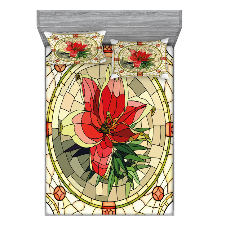 Ensemble de draps à motif floral, Ensemble de draps pour lit double avec un drap-hou