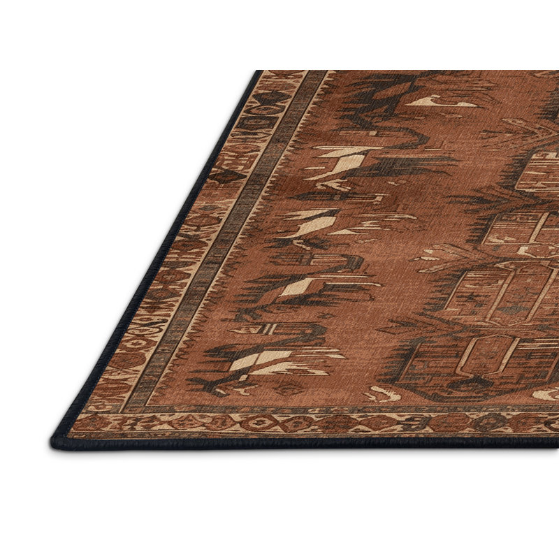 Tapis brun turc lavable à la machine, Rond 3 pi
