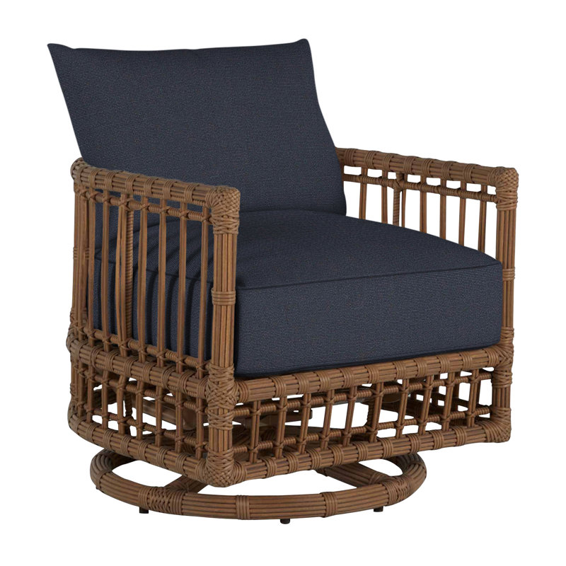 Newport Swivel Patio Chair with Cushions, Welt, Linen Navy