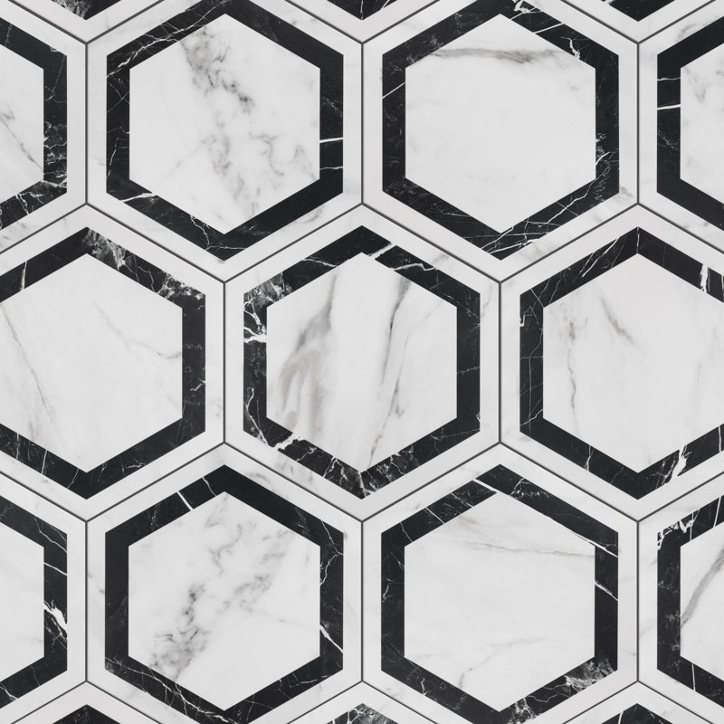 BioTech 11" x 13" Porcelain Marble Look Wall & Floor Tile, Gray/Black
