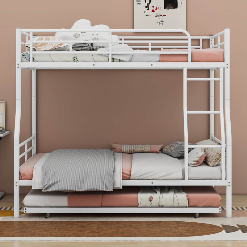 Lit superposé double très grand avec lit gigogne Aleighna Kids, Blanc