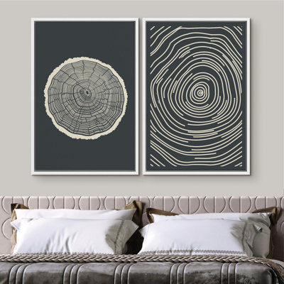 3 anneaux d'arbre en bois, illustrations abstraites, ligne moderne, impression numérique sur toile, impression numérique sur toile encadrée
