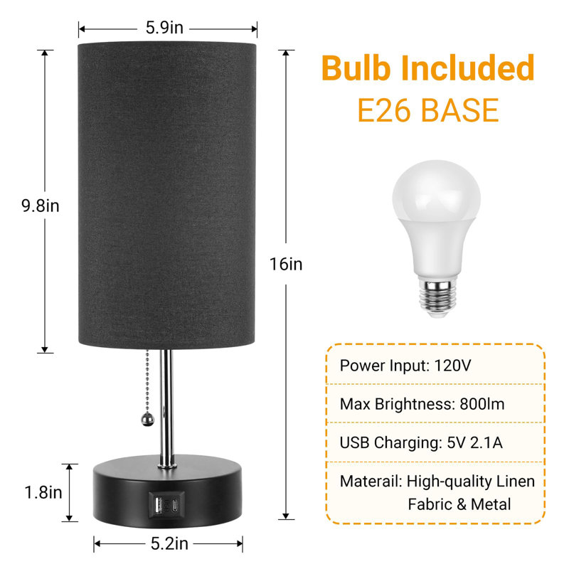 Lampe de table 3 couleurs avec ports USB A et C, Noir, noir, noir, noir