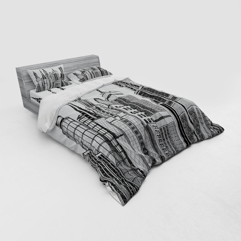 Cityscape Modern & Contemporary Polyester Duvet Cover, Queen Duvet Cover + 3 Additional Pieces