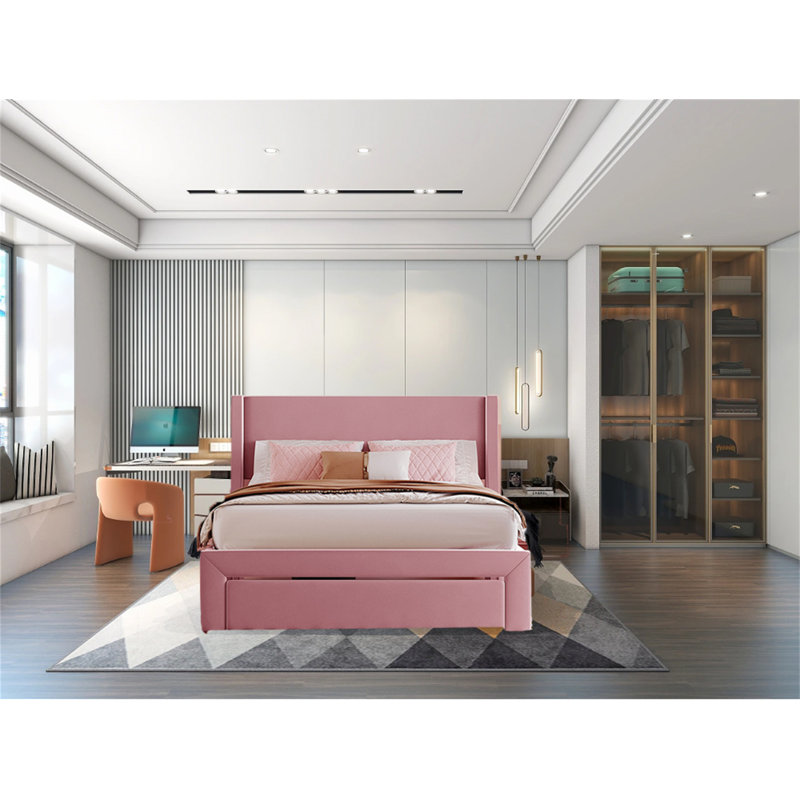 Ixchell Upholstered Platform Storage Bed, Beige, Queen