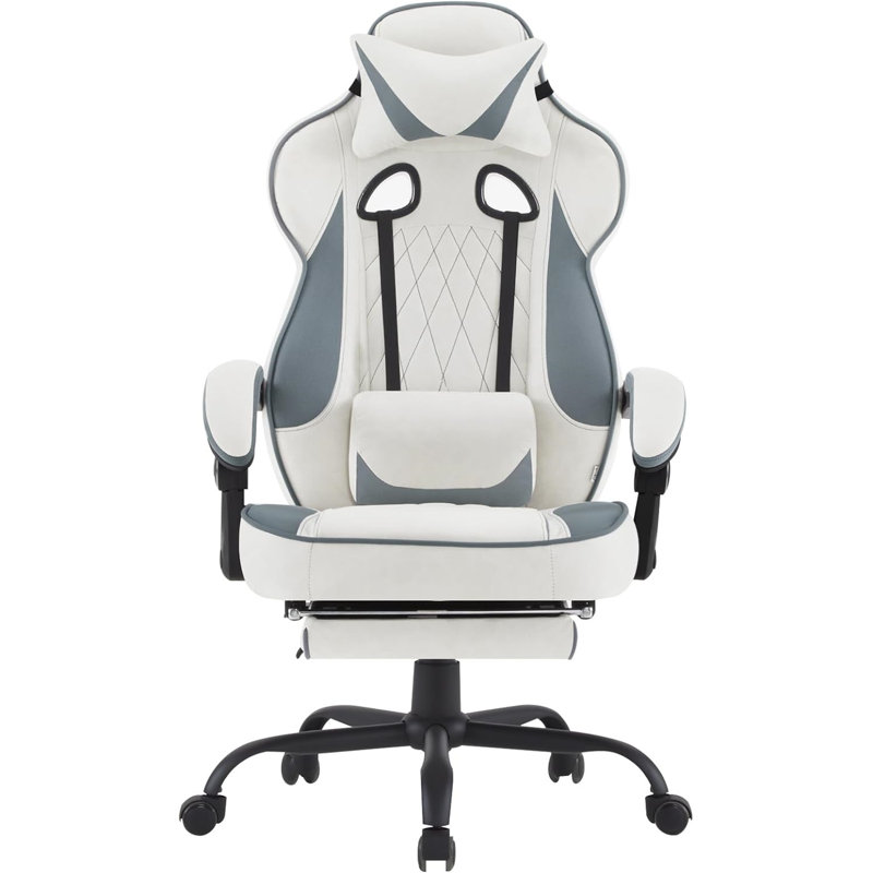 Inbox Zero Adjustable Reclining Ergonomic Faux Leather Swiveling PC & Racing Game Chair with Footrest