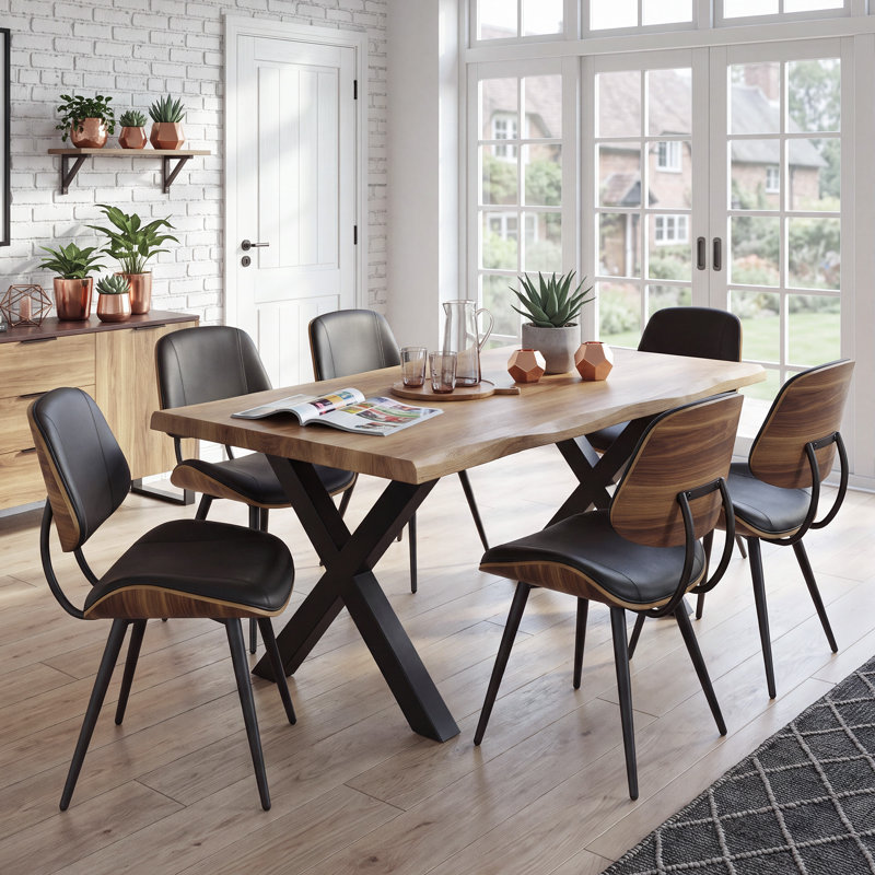 20.5"W Modern Upholstered Faux Leather Dinning Chair With Curved Wooden Backrest, Black