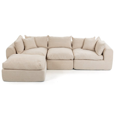 Canapé d'angle sans ossature en forme de L de 113 pouces, style nuage, pour salon, canapé d'angle profond rembourré, canapé d'angle modulaire confortable pour salon et chambre (beige)