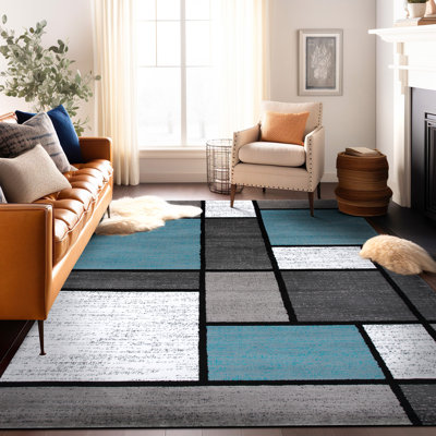 Carius Performance Floral Gray/Blue/Black/White Area Rug – Modern Floral Design, Living Room, Bedroom, Dining Room, Durable & Easy to Clean Carpet