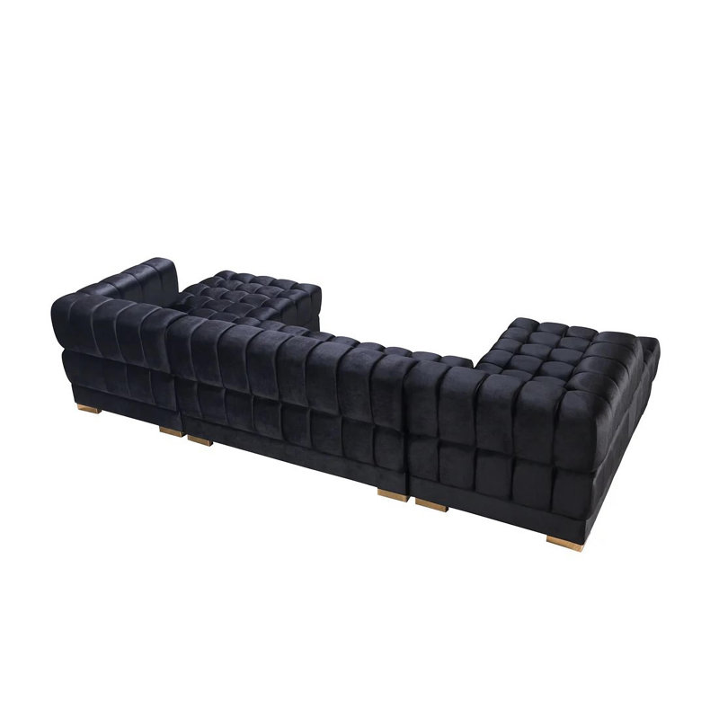 Ariana Velvet Double Chaise Sectional, Black Velvet