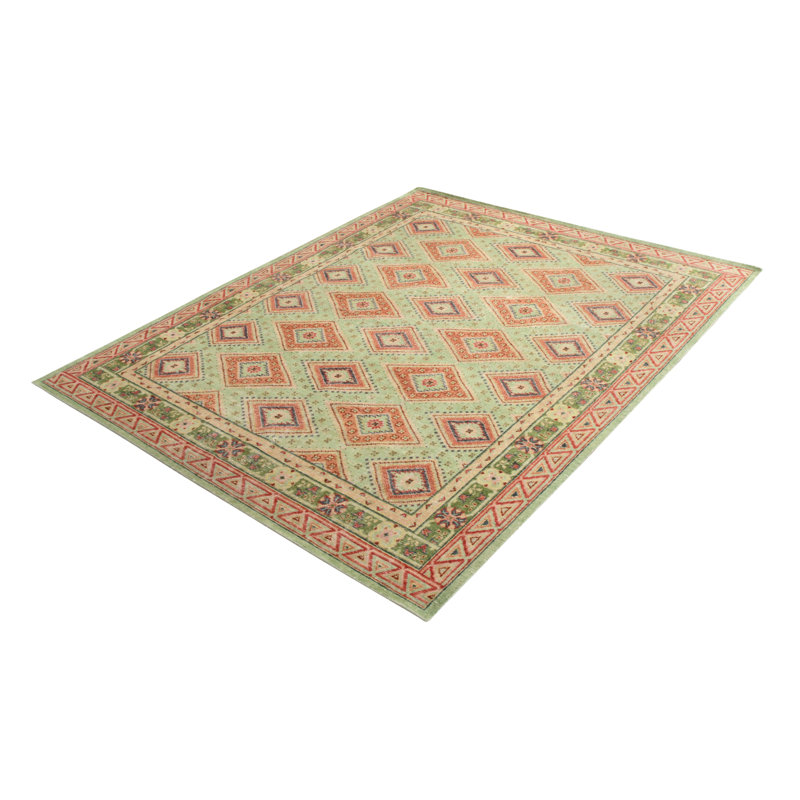 Distressed Homage Hand Knotted Wool Geometric Area Rug, Rectangle 10' x 14'