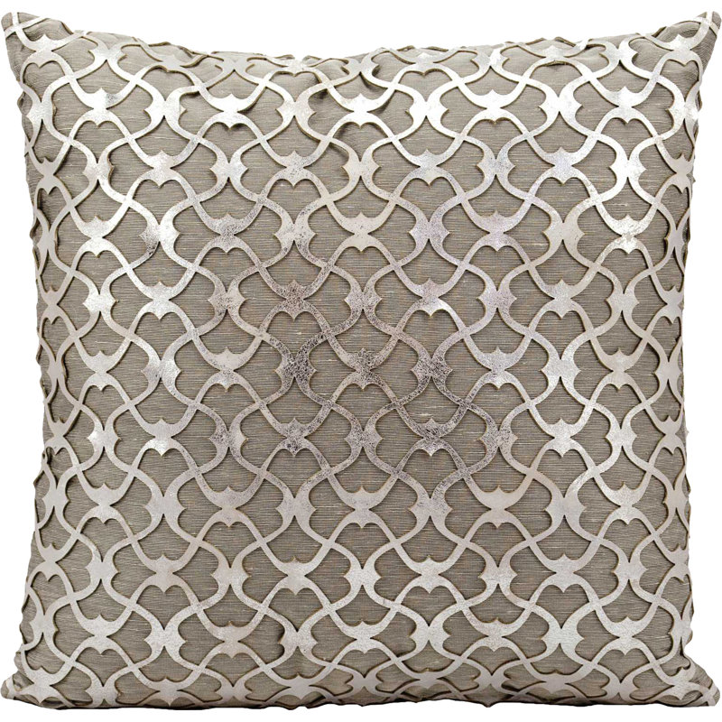  Natural Leather Throw Pillow, Gray/Silver