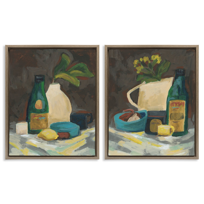  Mixed Sundries Still Life 2 PC Framed Floater Canvas Set by June Erica Vess, H 31 po x l 25 po