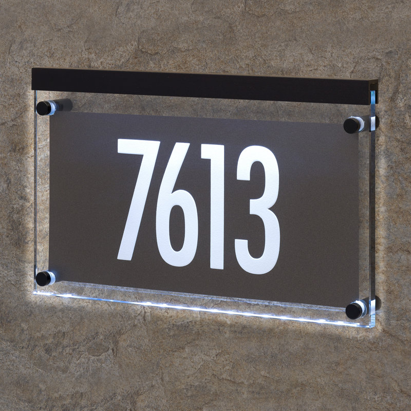 Metallic Crystal LED Lighted Futura Engraved 1-Line Address Sign, Yes, Black