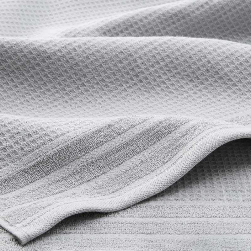 TOWN & COUNTRY BASICS 4-Piece Waffle Woven Terry Stripe Washcloth Set, 13x13-Inch, 100% Cotton, Quick Dry, Light Gray