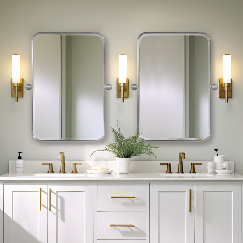 Orton Metal Wall Mirror with Adjustable Tilted Frame, Silver/White, 36" x 24"
