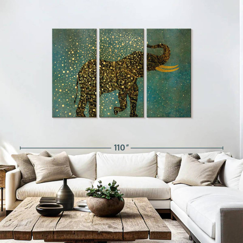 Gold Spraying Elephant, 48" H x 74" W