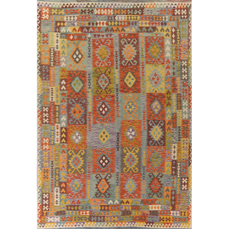 Tapis géométrique en laine Kilim 10 x 13
