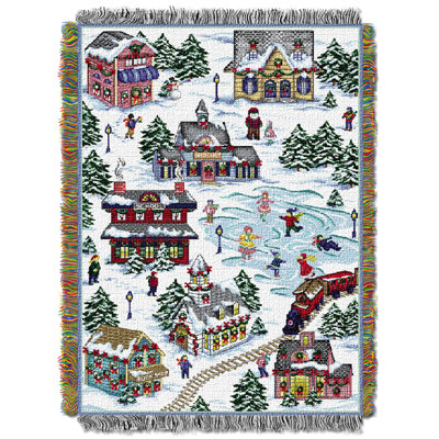 Jeté Snowy Village, décor saisonnier, scène d'hiver des Fêtes, 48 po x 60 po