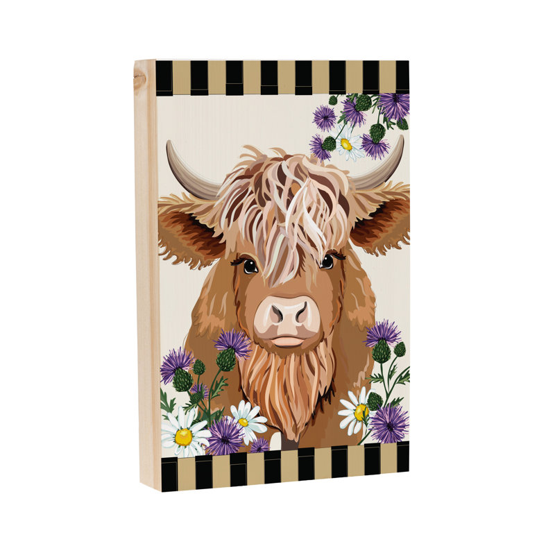 Décoration de table pétale et charrue Vache Highland, L 8 po x H 12 po