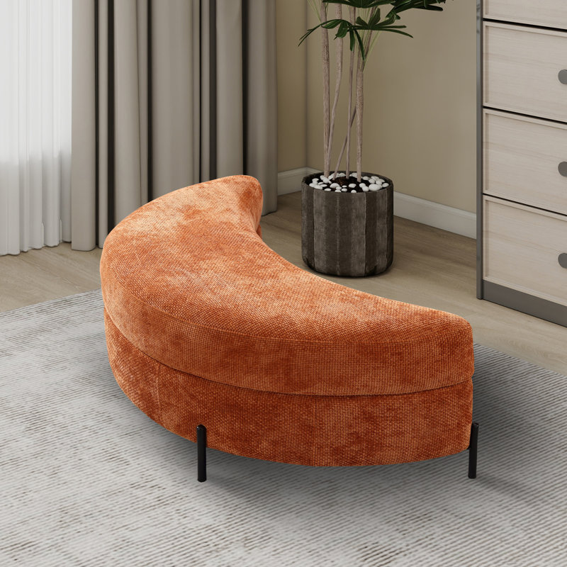 Grand repose-pieds rembourré avec rangement demi-lune, Chenille orange brûlé