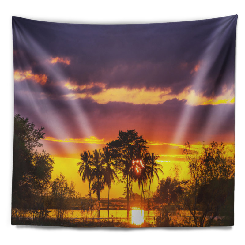 Terrain envahi de couleur paysage au tapisserie coucher du soleil, H 78 po x l 92 po